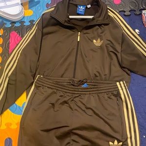 Adidas firebird brown/gold 2 piece jogging suit